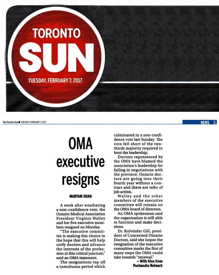 Toronto Sun 2017-02-07 - OMA executive committee resigns
